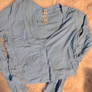 Alo Blue Ribbed Button-Up Top